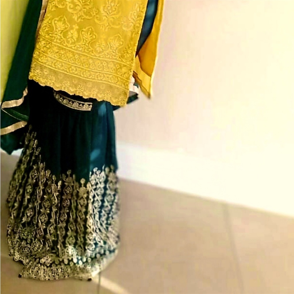 Yellow and green sharara suit